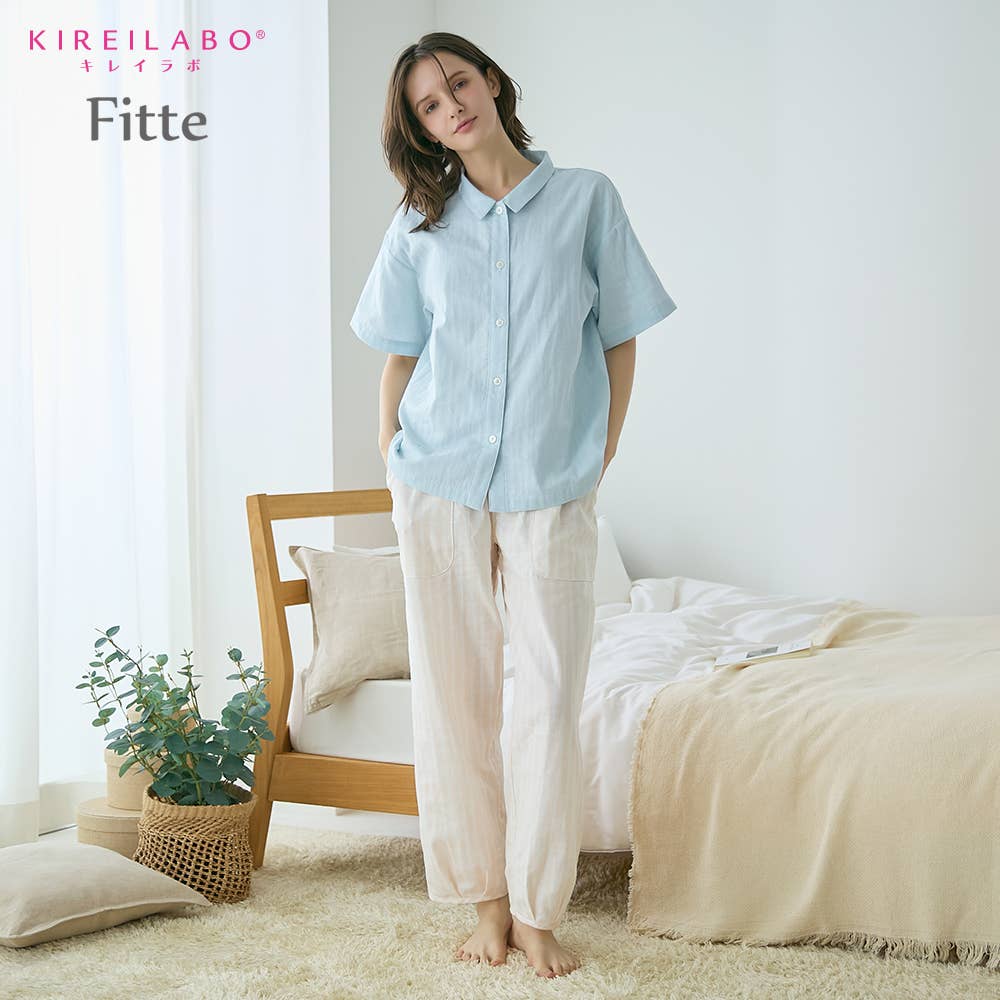 【Fitte（綿100%）】 ダブルガーゼ 5分袖長パンツ パジャマ